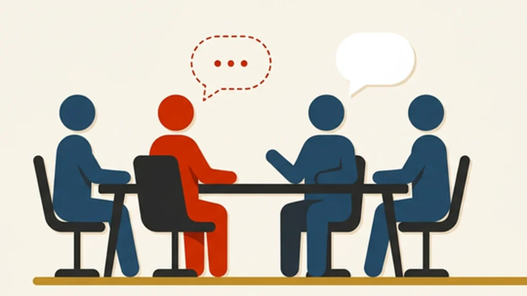 Illustration of a business meeting where one person speaks and another stays silent
