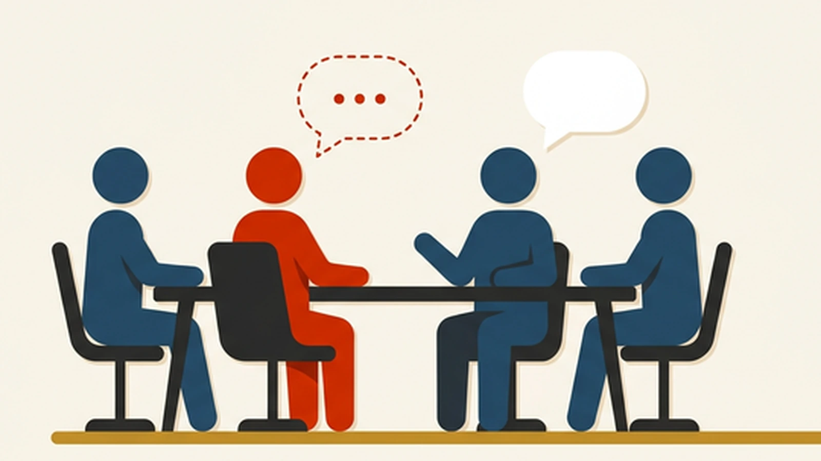 Illustration of a business meeting where one person speaks and another stays silent